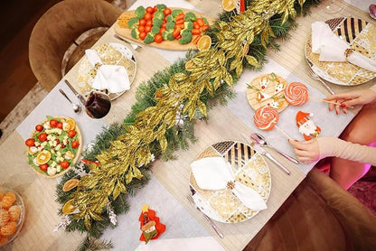 3 Pcs 6FT Christmas Garland Gold Glittered Artificial Magnolia Leaves for Mantle Christmas Tree Decorations Indoor Outdoor Hanging Garland Ornaments Garden Door Wall Window Stair Holiday Home Decor