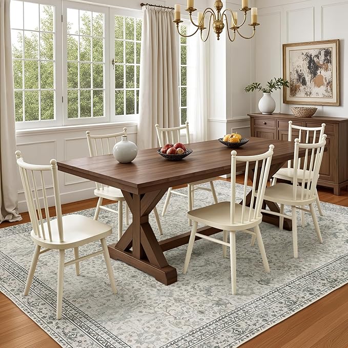 Lofus 6x9 Area Rug for Living Room, White Washable Area Rugs with Non-Slip Backing,Soft Boho Carpets for Bedroom Dining Room Home Office Indoor Nursery