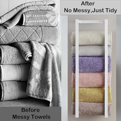 Towel Rack for Rolled Towels, Towel Rack for Bathroom,Wall Mounted Metal Bathroom Organizer, Bath Towel Holder Wall for Modern Small Space Bathroom Towel Storage (White)