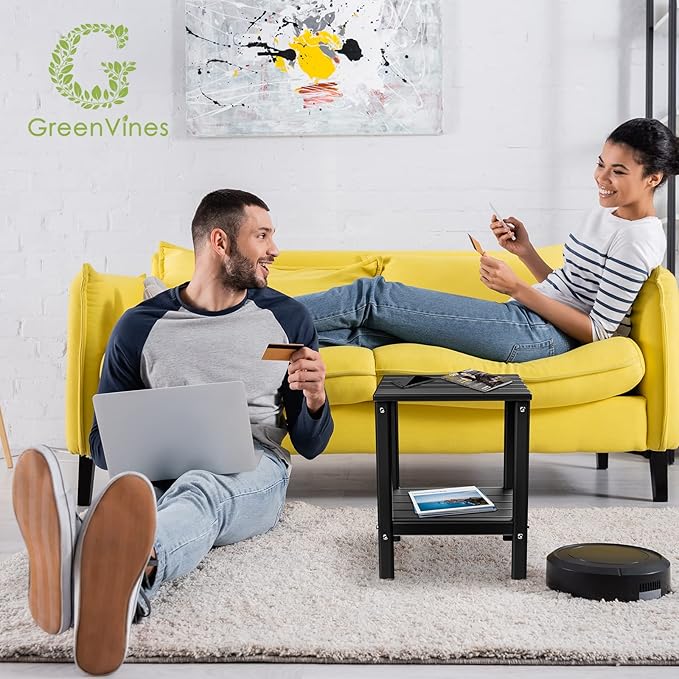 GREENVINES Outdoor Rocking Chair Set | 3-Piece | 2 Rocking Chairs with 1 Side Table | Porch Rocker | HDPE Plastic | Black | Patio Furniture Sets | High Back | Big & Tall | Ladder Back