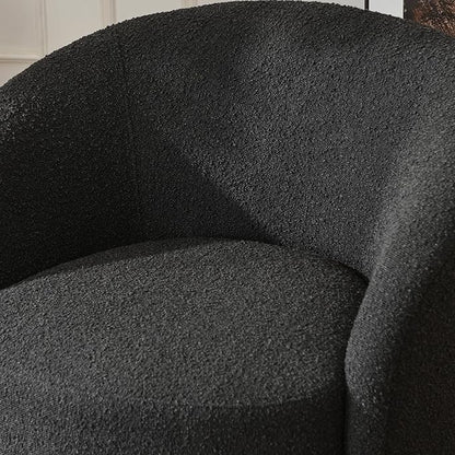 KINWELL 34" W Mid Century Modern Swivel Barrel Chair, Round Upholstered Boucle Swivel Accent Chairs, No Assembly Chair for Living Room Bedroom Reading Apartment Lounge Nursery(Black)