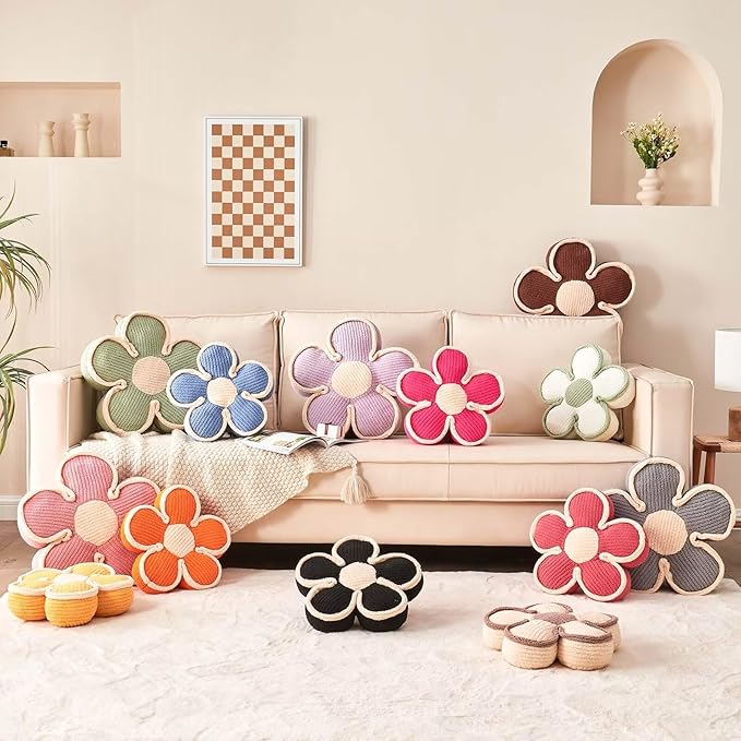 Flower Pillow, Soft Flower Shaped Floor Cushion, Flower Decorative Throw Pillow, Cute Flower Seating Cushion, Flower Room Décor Plush Pillows for Sofa Couch Bed (13.7 Inch, Sage Green)