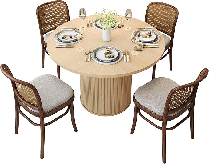 47 inch Round Dining Table for 4, Kitchen Table Dinner Table with 2-Layer Storage Shelf and Wood Slide Door for Home Dining Room Living Room (Natural)