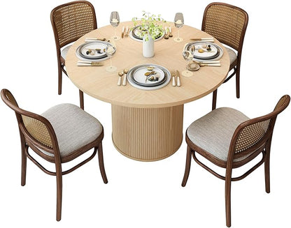 47 inch Round Dining Table for 4, Kitchen Table Dinner Table with 2-Layer Storage Shelf and Wood Slide Door for Home Dining Room Living Room (Natural)