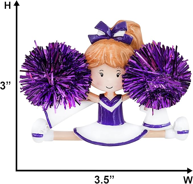 Personalized Cheerleader Christmas Ornament 2025 | Cheer Girl Dancer Cheerleading with Purple Pompom Ornament for Christmas Tree | Pom Pom Dance Gift