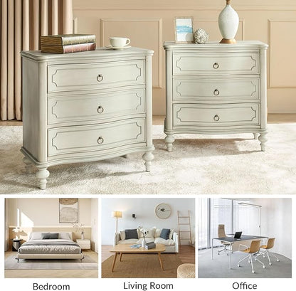 HULALA HOME Wood Nightstands Set of 2 with Charging Station for Bedroom, 3 Drawers Traditional Nightstands, Side Table with Solid Wood Legs, USB Ports & Three-Prong Plugs, White