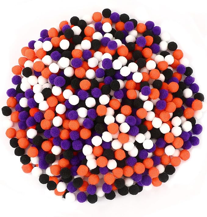 SEPGLITTER Halloween Pom Poms Balls, 1000Pcs 1 cm/0.4 inch Color Black Orange Purple White Pom Poms for Fall Halloween Party Crafts Making DIY Holiday Decorations Supplies