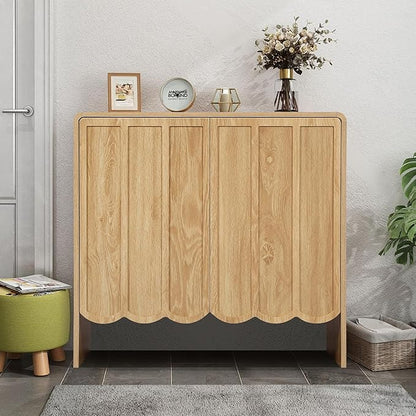 ORRD Sideboard Buffet Cabinet Set of 2, Accent Storage Cabinet with 2 Doors, Farmhouse Wood Cabinet with Adjustable Shelves and Wave Panel for Living Room, Dining Room, Entry - Natural