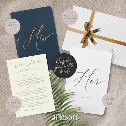 ARTESORI Premium Wedding Vow Book for Her & Him, Soft Touch, Gold Foil, 28 Lined Pages, Wedding Vow Books His and Hers, Wedding Essentials, Wedding Registry Ideas, His and Hers Gifts [White & Navy]
