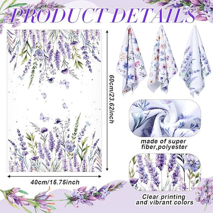 Oudain Spring Kitchen Dish Towels Set of 6 Lavender Floral Butterfly Holiday Tabletop Decor