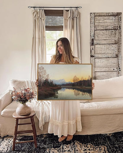 ARPEOTCY Vintage Framed Fall Wall Art Decor, Living Room Bedroom Autumn Landscape Pictures Wall Decor, Large Canvas Prints Art, Kitchen Country Paintings Farmhouse Retro Home Decorations, 24x36 Inch