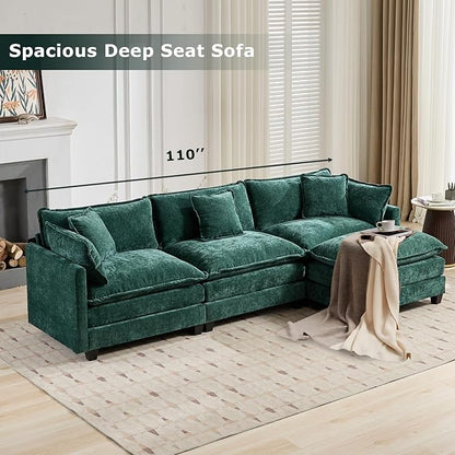 SoarFlash 107.4" Chenille Sectional Sofa, Comfy Modular Loveseat Sofa, Modern 3-Seat Couch Deep Seat Sofa Set for Living Room,Green