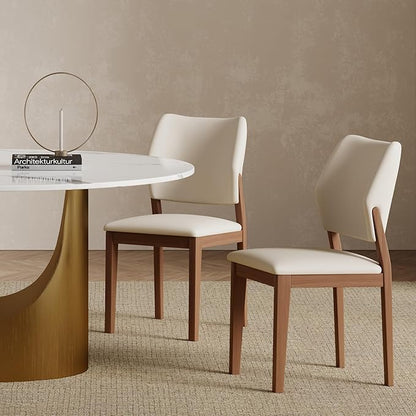Modern Dining Chairs Set of 2 – Stylish PU Leather High Backrest Dining Room Chair, Upholstered Kitchen Side Chairs with Brown Solid Wood Legs – No Assembly Required