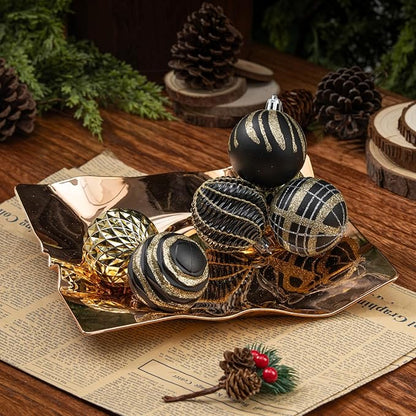 100ct Christmas Ball Ornaments Set, Black and Gold Shatterproof Hand-Painted Hanging Baubles Decoration Bulk for Xmas Tree, Wreath, Garland, Home Holiday Decor