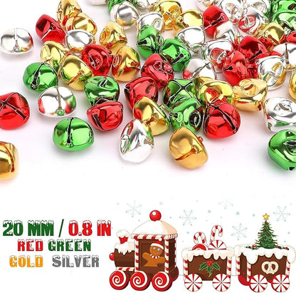 Augshy 120 Pieces Jingle Bells 4/5 Inch Craft Bell Bulk for Christmas Home and Pet Decorations Xmas Decor Party Favors Supplies (Gold, Silver, Red, Green)