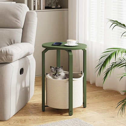 TUTOTAK Small Side Table, Oval End Table, Night Stand, Bedside Table, Sofa Table with Storage Basket, Living Room, Bed Room, Olive Green TB01BOG0932