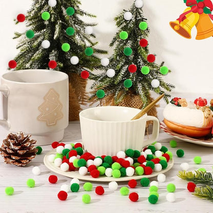 SEPGLITTER Christmas Pom Poms Balls, 1000 Pieces Red Light Green White Mini Pompoms for Crafts Making DIY Art Holiday Christmas Decorations Supplies (4 Colors, 1cm )