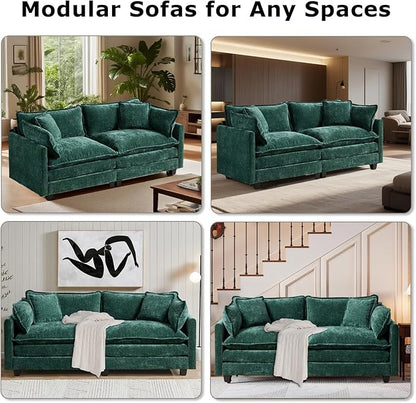 SoarFlash 107.4" Chenille Sectional Sofa, Comfy L Shaped Modular Coush Sofa with Ottoman, Modern 4 Seat Couch Deep Seat Sofa Set for Living Room,Green
