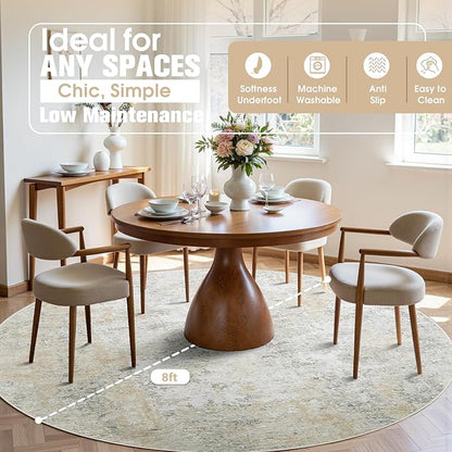 Round Rug 8ft Circle Rug Washable: Carpet Circular Area Rug for Entryway Kitchen Bedroom Dining Room Living Room Large 8 Feet Abstract College Dorm Non Slip Low Pile Beige Grey