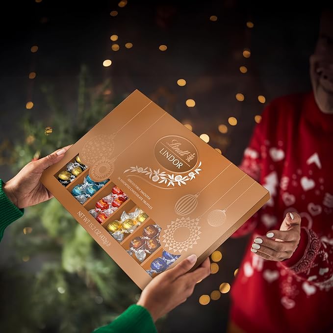 Lindt LINDOR Holiday Deluxe Assorted Chocolate Candy Truffles Gift Box, 15.2 oz.