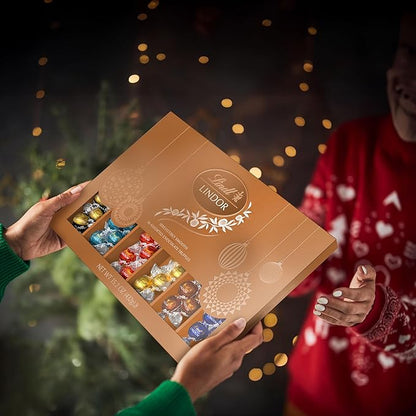 Lindt LINDOR Holiday Deluxe Assorted Chocolate Candy Truffles Gift Box, 15.2 oz.