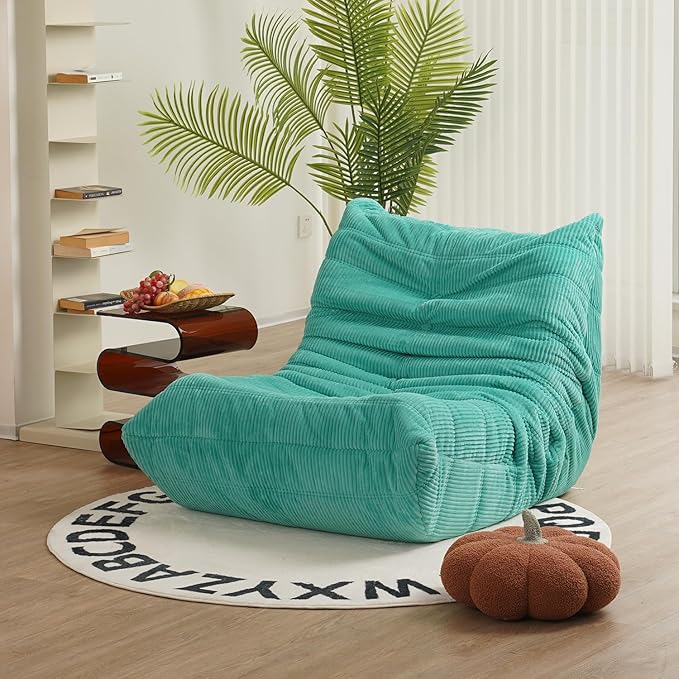 N&V Fireside Chair Mid Century Armless Floor Sofa Corduroy Lounge Chair Foam Accent Chair, Jade