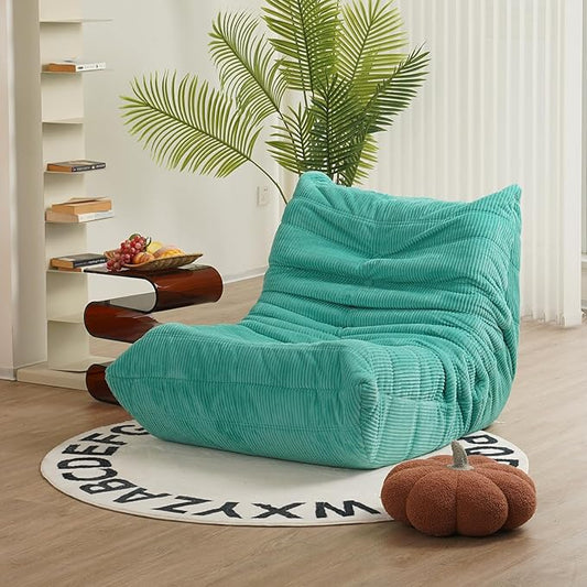 N&V Fireside Chair Mid Century Armless Floor Sofa Corduroy Lounge Chair Foam Accent Chair, Jade