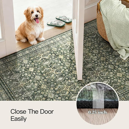 Lofus 4x6 Area Rug for Entryway, Green Non Slip Area Rugs for Kitchen, Washablee Soft Rugs for Bedroom, Living Room, Tool Room Nursery Kids Room Decor