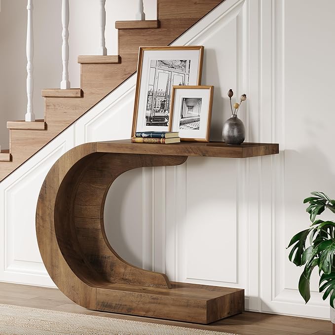 Tribesigns 43.3" Modern Console Entryway Table with Storage, Farmhouse C-Shaped Rustic Behind Couch Sofa Table for Living Room, Hallway, Entry, Entrance, Foyer, Easy Assembly, Brown
