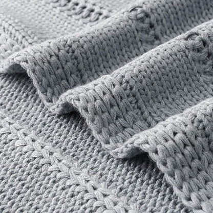 RECYCO Cable Knit Light Grey Throw Blanket Twin Size, Super Soft Warm Cozy Decorative Knitted Throw Blanket 3.6LB Large 60"x80"