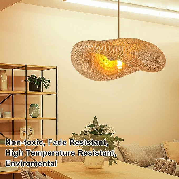 Woven Bamboo Pendant Lighting Fixtures, Bird Nest Lamp Shade Ceiling Hanging Light with Adjustable Cord for Living Room Dining Room Bar Café, Farmhouse Vintage Rustic Décor 22'', No Bulb