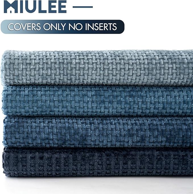 MIULEE Pack of 4 Throw Pillow Covers 22x22 Inch Neutral Blue Soft Decorative Chenille Pillow Covers Farmhouse Accent Cushion Covers for Boho Western Home Coastal Decor Bedroom Living Room