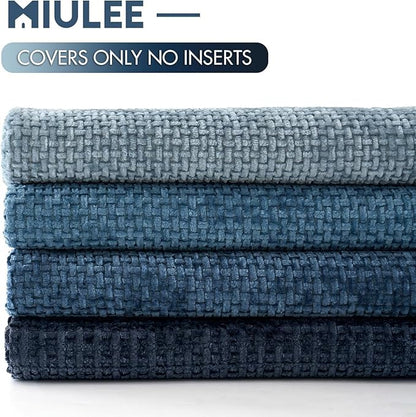 MIULEE Pack of 4 Throw Pillow Covers 12x20 Inch Neutral Blue Soft Decorative Chenille Pillow Covers Farmhouse Accent Cushion Covers for Boho Western Home Coastal Decor Bedroom Living Room