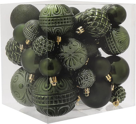 Christmas Ball Ornaments Dark Green Christmas Tree Decorations with Hang Rope-36pcs Shatterproof Christmas Ornaments Set with 6 Styles in 3 Sizes(Small Medium Large)