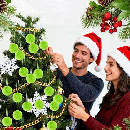12 Pcs Lime Green Furry Christmas Balls Ornaments Green Christmas Hanging Decorations for Xmas Tree Faux Fur Pom Pom Ball Ornaments for Wreath Fireplace Wall Home Party Supplies