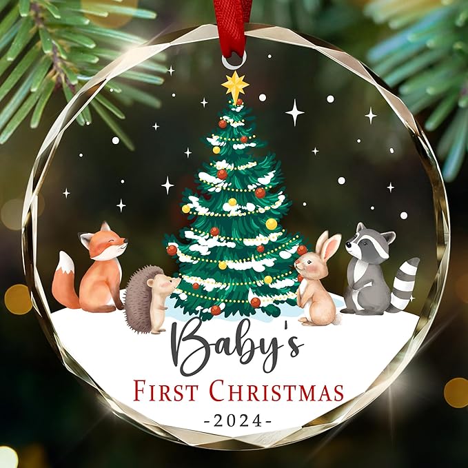 Baby's First Christmas Ornaments 2025 - Glass Ornaments for Tree Xmas Decorations - New Parents Gifts for Couples, Baby First Christmas Decorations, Mom and Dad Gifts for New Parents Couples