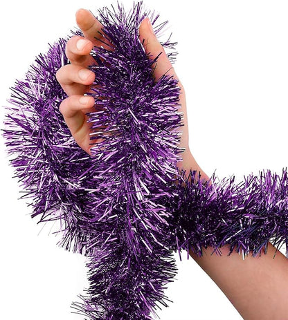 WILLBOND 50 ft Christmas Tinsel Garland Metallic Tinsel Twist Garland Christmas Tree Decorations New Year Wedding Birthday Hanging Decorations Party Supplies, 3 Inch(Purple)