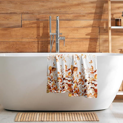 Orange Fall Hand Towels Set of 2 Eucalyptus Leaves Watercolor Butterfly Rustic Decorative Kitchen