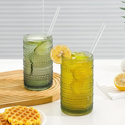 Vintage Glassware Drinking Glasses Set of 6,16oz Hobnail Glass Cups,Embossed Green Water Tumbler,for Cocktail, Juice, Whiskey, Milk and Various Mixed Drinks