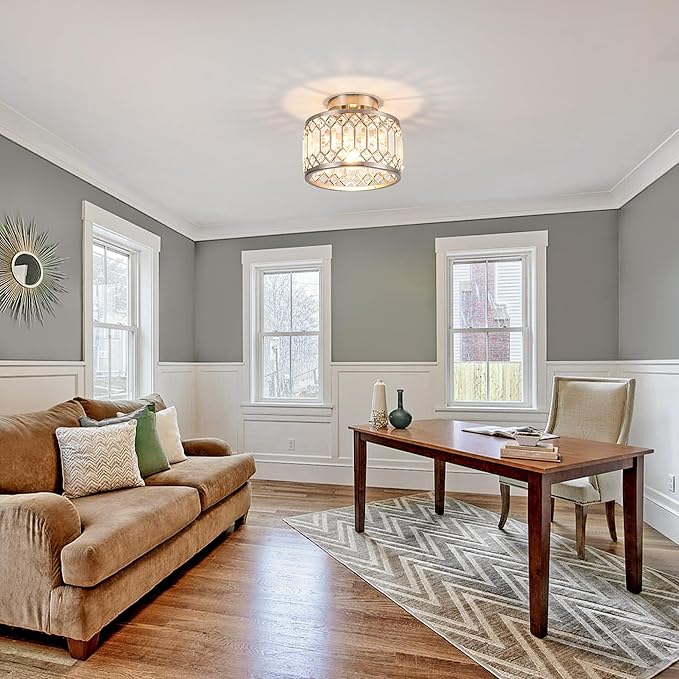 Crystal Ceiling Light Fixture, Modern Semi Flush Mount Ceiling Light,Crystal for Kitchen Bedroom Bathroom Entryway Nickel Finish (Bulb not Included)