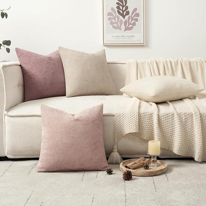 MIULEE Pack of 4 Throw Pillow Covers 18x18 Inch Neutral Pink Cute Decorative Chenille Pillow Covers Farmhouse Boho Accent Cushion Covers for Coquette Room Decor Spring Bedroom Living Room