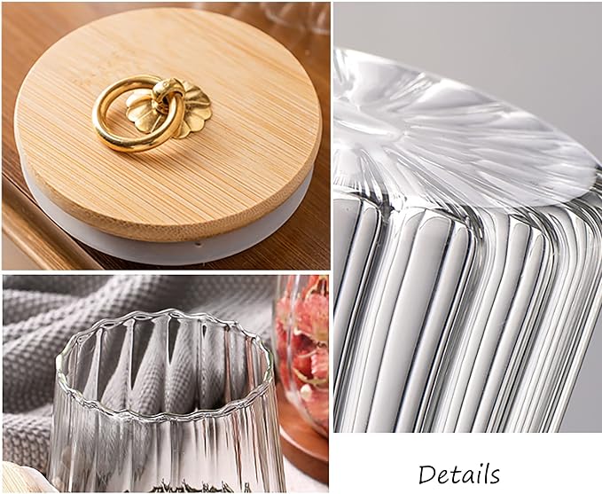 FANTESTICRYAN Glass Coffee Nuts Canister Airtight Storage Jar Petal Decorative Container with Bamboo Lid Metal Handle Easy to Grasp 1600ml, 54 FL OZ (Large Conical)