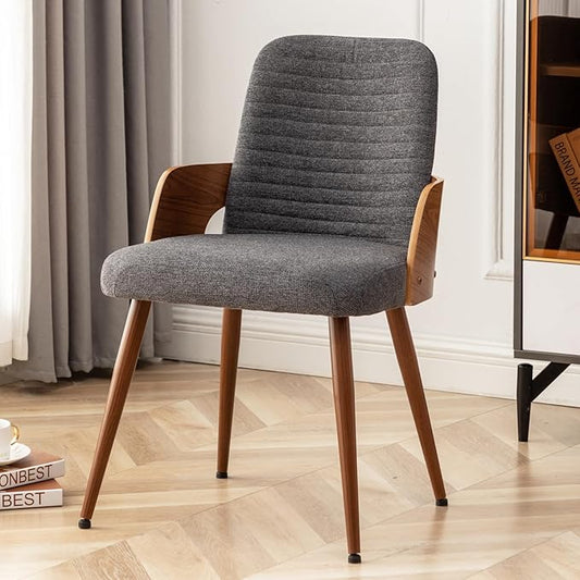 Dining Room Chairs,Mid Century Modern Kitchen Chairs,Upholstered Chairs,Metal Legs Wooden Desk Chairs,Armless and No Wheels for Kitchen Dining Living Room,Gray Fabric,1PCS