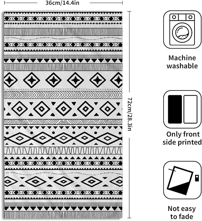 Black and White Tribal Kitchen Towels Aztec Geometric Stripe Set of 2