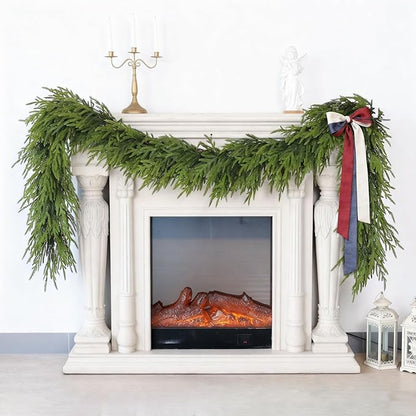 Guirnalda de pino Norfolk artificial de Navidad de 9 pies para chimenea, Christmas guirnalda falsa realista para vacaciones, mesa, ventana, chimenea, escaleras, hogar, decoración interior y exterior (1 unidad)