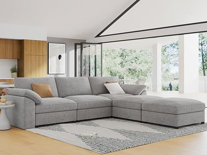 EASE MOOSE Oversized Modular Sectional Couch,Deep Seat L Shape Sectional Couch,Comfty Chenille Modular Sofa for Living Room, Removable Cover,Light Gray