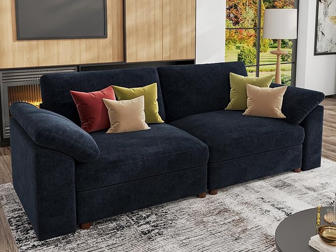 EASE MOOSE Modern Loveseat Sofa for Living Room, Comfty 2 Seat Solid Wood Frame Sofa, FSC Certified Modern Deep Seat Couch, Removable Cover,Dark Blue