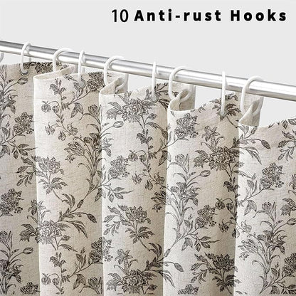 Black Shower Curtain Floral Cotton Linen Cottagecore Shower Curtain for Bathroom 60" W x 72" L