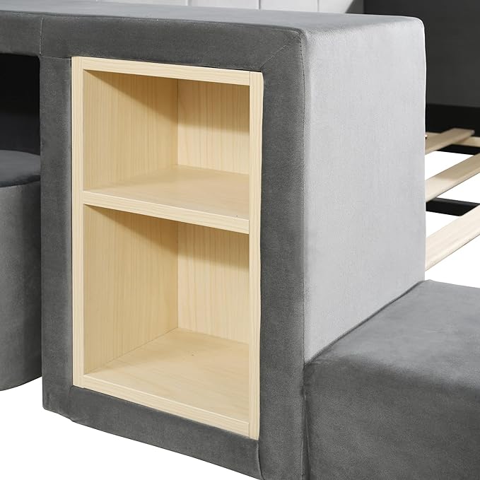 Merax Full Upholstered Grounded Bed Mother & Child, Gray Velvet