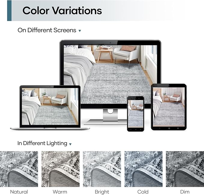 Lofus 6x9 Area Rug for Living Room,Grey Washable Area Rugs with Non-Slip Backing,Soft Neutral Carpets for Bedroom Dining Room Home Office Indoor Nursery